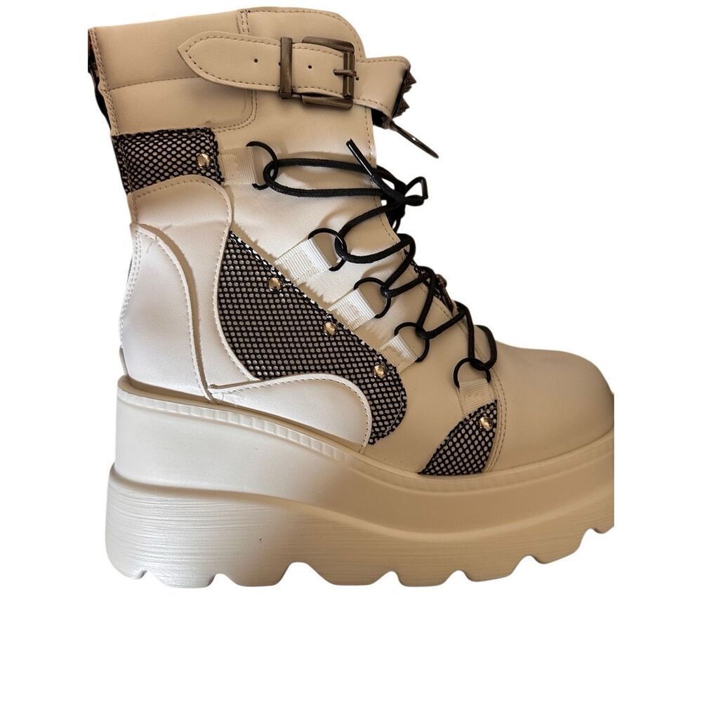Tscoyuki Platform White & Black Ankle Boots for Women Chunky High Heel Booties G - Picture 5 of 9